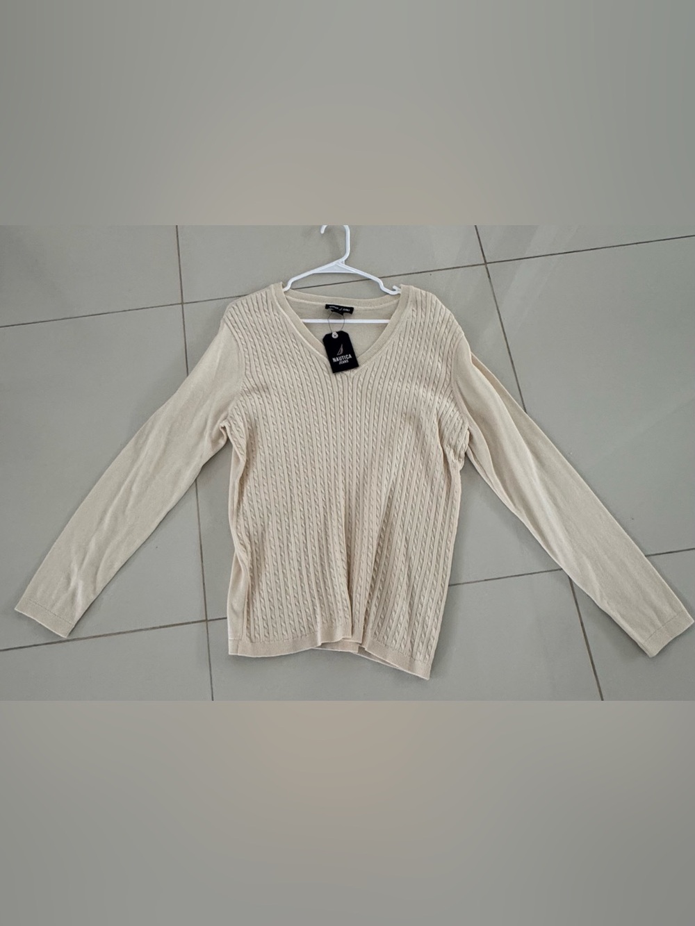 Nautica Women's Cable Knit V-Neck Sweater in Cream